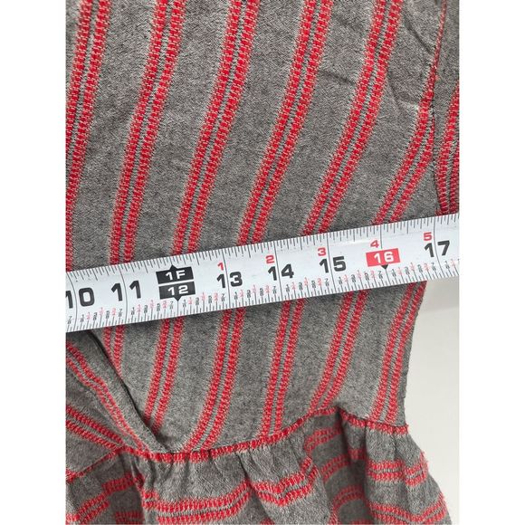 Madewell Faux Wrap Top Peplum Women's Small Gra Red Striped V Neck 3/4‎ Sleeve - Picture 12 of 13